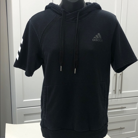 adidas Tops - Adidas Black Short Sleeve Pullover Hoodie - Women’s Size Small